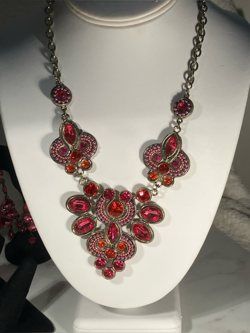 “Brittany” statement, bib, necklace, crystals, and seed pearls striking!